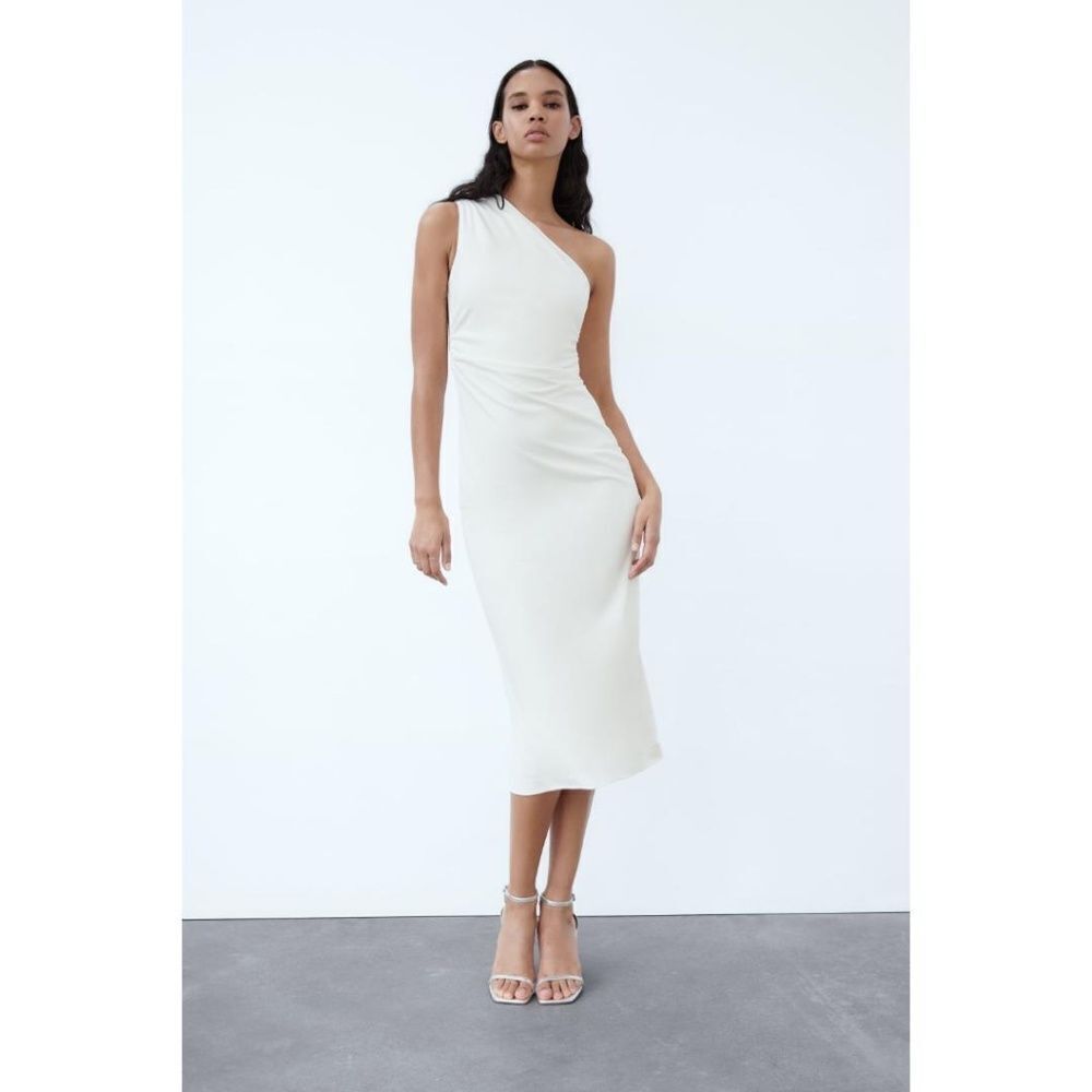 Zara White One Shoulder Sheath Dress